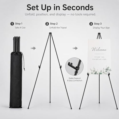 RRFTOK 2 Pack 63 in Sign Easel Stands, Instant-Fold Tripods with Bags | Instant-fold metal tripod with carry bag for welcome sign, poster display, foam board and floor use - style: 63B 2pack