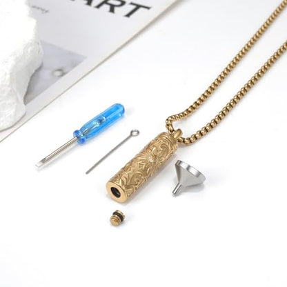 Sunflower Urn Necklace for Ashes: Stainless Steel Cremation Memorial Jewelry Keepsake Pendant Necklace with Filling Kit for Women Men - style: Sunflower Urn Keepsake - Gold