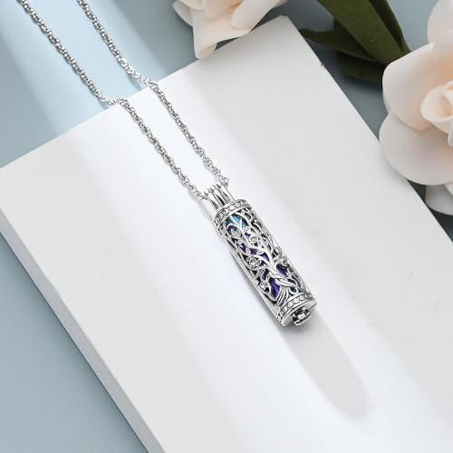 shajwo Cylinder Cremation Jewelry Tree of Life Urn Ashes Necklace for Women Men Vial Cremation Ash Pendant Loved One Memorial Jewelry - color: Rainbow