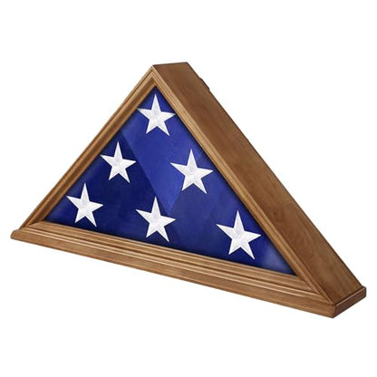 ASmileIndeep Flag Display Case - 5' x 9.5' Veteran Burial Flag Solid Wood Shadow Box with HD Tempered Glass & Wall Mount, Folded Triangle Flag Frame for Funeral, Light Oak - size: For 5' x 9.5' Flag-Oak