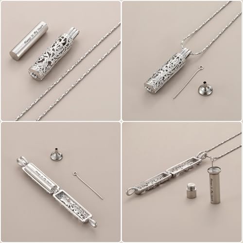 Cylinder Urn Necklace Crystal Tree of Life Cremation Jewelry Pendant for Women Men Vial Cremation Ash Pendant Loved One Memorial Jewelry with Mini Keepsake Urn Ash - Always In My Heart - color: Silver-Always In My Heart