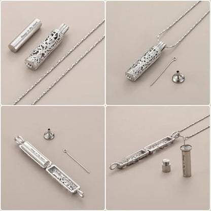 Cylinder Urn Necklace Crystal Tree of Life Cremation Jewelry Pendant for Women Men Vial Cremation Ash Pendant Loved One Memorial Jewelry with Mini Keepsake Urn Ash - Always In My Heart - color: Silver-Always In My Heart