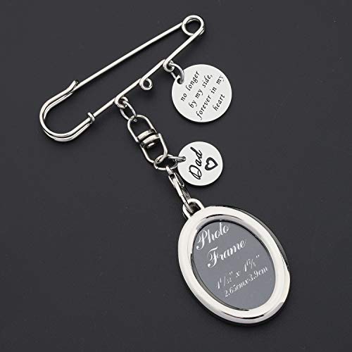 LQRI Wedding Bouquet Photo Memorial Safety Pin Brooch No Longer By My Side Forever In My Heart Bridal In Memory of Dad - color: sliver
