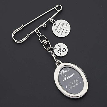 LQRI Wedding Bouquet Photo Memorial Safety Pin Brooch No Longer By My Side Forever In My Heart Bridal In Memory of Dad - color: sliver