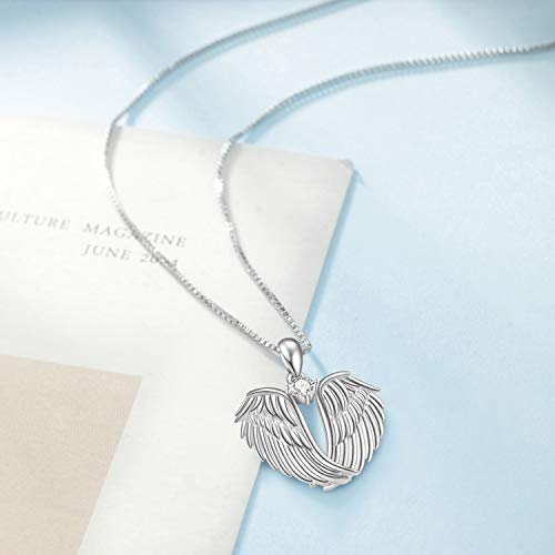 YFN Angel Wings Necklace 925 Sterling Silver Guardian Angel Wings Pendant Necklace Birthstone Necklace for Women Girls Christmas Jewelry Gifts - color: A-white gold plated