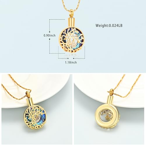 Imrsanl Tree of Life Urn Necklace for Ashes Paw Print Circle of Life Cremation Jewelry Keepsake Pendant Memorial Pet Ashes Holder for Women Men - color: Gold-Blue