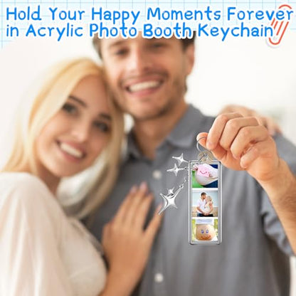 MTLEE 12 Pcs Mini Photo Strip Keychain Frame 1x3 Inch Acrylic Photo Booth Keychain Double Sided Keyring Blank DIY Custom Gift - style: Four Pointed Star Clasp