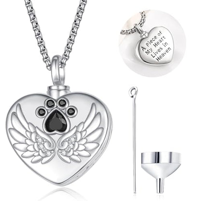 TANGPOET Paw Print Urn Necklace For Pet Ashes, Dog Cat Ashes Necklace for Men Women, 925 Sterling Silver Cremation Keepsake Memorial Jewelry Gifts - style: Heart