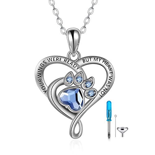 Urn Necklace for Ashes Sterling Silver Cat/Tree of Life Pentagram/Mjolnir/Infinity Wings/Wolf/Triquetra Urn Pendant Cremation Jewelry Memorial Gifts for Women Men - style: Crystal Paw