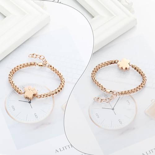XSMZB Cremation Bracelet for Ashes - Paw Print Cremation Jewelry Pet Dog Cat Stainless Steel Keepsake Memorial Urn Bangle - color: A-Rose Gold