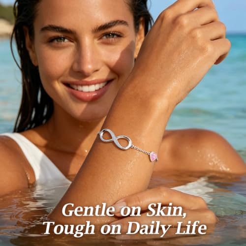 CDE 925 Sterling Silver Infinity Birthstone Bracelet Jewelry Gift for Women | Hypoallergenic,Non Tarnish,Heart CZ,Nickel-Free & Lead-Free,Anniversary Christmas Birthday Idea Gifts for Wife Girlfriend Her - color: 10-Oct