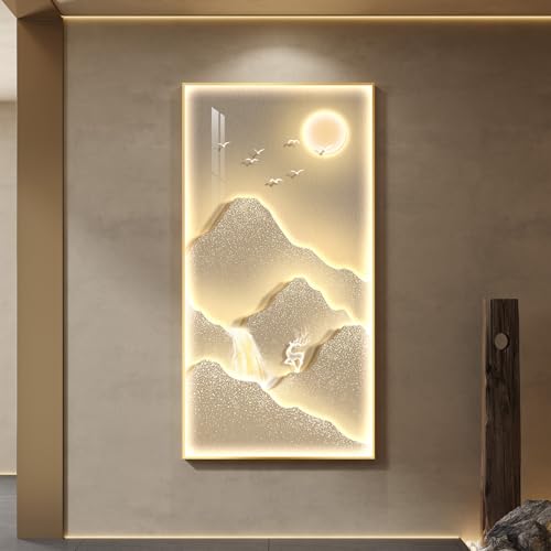 Large Framed LED Modern Luxury Mountain Wall Art for Living Room, 30x60 In - color: Gold