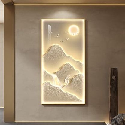 Large Framed LED Modern Luxury Mountain Wall Art for Living Room, 30x60 In - color: Gold