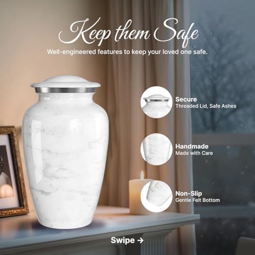 Set of 6 Custom Engraved Plaque Cremation Urns for Human Ashes Includes 1 Large Urn with 4 Small Keepsakes & 1 Silver Necklace - White Marble - color: White Marble - Plaque
