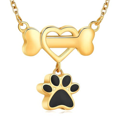 constantlife Paw Print & Bone Pendant Urn Necklace for Pet Ashes | Mini cremation jewelry, stainless steel material, for women men dog lovers, waterproof, with a filling tool kit - color: Golden