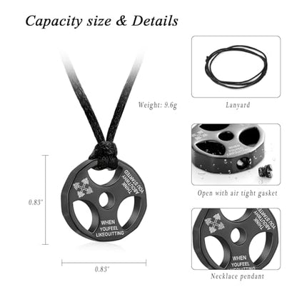 XSMZB Fitness Dumbbell Cremation Jewelry for Human Pet Stainless Steel Weight Plate Urn Necklace for Ashes Keepsake Pendant Urn Jewelry - color: Black