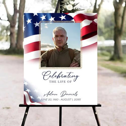 Celebration of Life Welcome Sign, Editable Flag Funeral Welcome Sign, in Loving Memory Sign, Celebration of Life Funeral Sign, Celebration of Life Sign, Funeral Photo Sign #Jg11 - color: Version #22