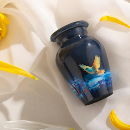 Small Keepsake Cremation Urn for Ashes - Beautiful Mini Memorial Urn with Velvet Box & Bag - color: Blue