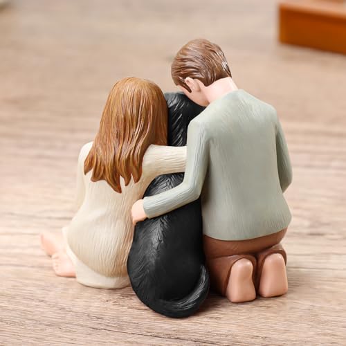 Hensonever Couple with Black Dog Figurines Ornaments, We are A Family Memorials Statues Gifts for Black Dog Lovers - color: Couple With Black Dog