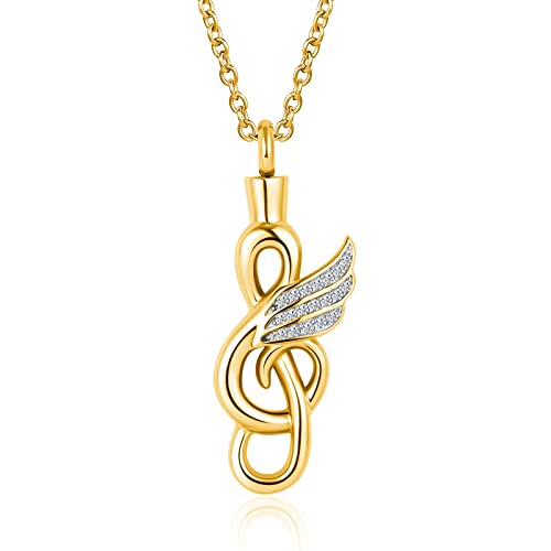 GMXLin Music Note Cremation Urn Necklace for Ashes Locket Hold Ashes Keepsake Memorial Pendant for Men Women - color: Yellow