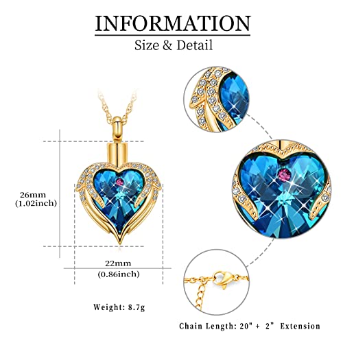shajwo Angel Wing Heart Urn Necklace for Ashes - color: Gold-Blue