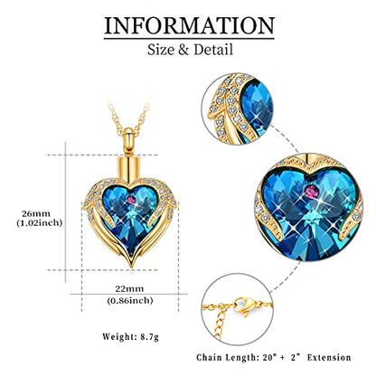 shajwo Angel Wing Heart Urn Necklace for Ashes - color: Gold-Blue