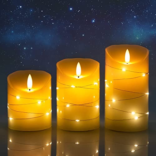 DANIP Ivory LED flameless Candle, with Embedded Star String, 3-Piece LED Candle Set, with 11 Button Remote Control, 24-Hour Timer Function, Dancing Flame, Real Wax, Battery Powered. (Ivory) - color: ivoryM#1*3