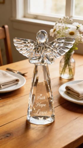 Faith Hope Love Crystal Angel Christian Gifts for Women | Laser Engraved, 6” Inspirational Keepsake, Baptism Confirmation Birthday Christmas Easter Valentine's Day Gift for Her - color: Faith Hope Love