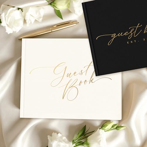 Elegant Guest Book with 100 Blank Pages — White Linen Gold-Foiled Guestbook to Sign for Special Events: Wedding, Baby Shower, Birthday Party — Hardcover Guest Book to Insert Photos & Polaroids - size: No Date