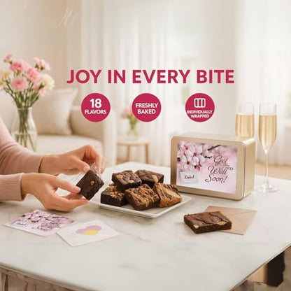Get Well Soon Gift Baskets For Women Get Well Soon Gift Basket - 18 Individually Wrapped Brownies Freshly Baked in a Variety of Flavors - Dulcet's Signature Flavored Fudge Brownies - Gift Box Comes with Get Well Card - style: Get Well