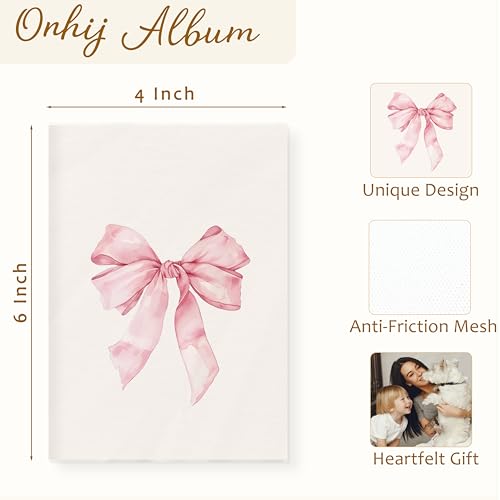 Coquette Pink Bow Photo Album 4x6 Hold 36 Photos, Watercolor Preppy Pink Bow Aesthetic Small Photo Album Picture Memory Book Keepsake for Graduation Family Anniversary Travel Vacation - color: Pink Bow 3