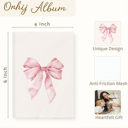 Coquette Pink Bow Photo Album 4x6 Hold 36 Photos, Watercolor Preppy Pink Bow Aesthetic Small Photo Album Picture Memory Book Keepsake for Graduation Family Anniversary Travel Vacation - color: Pink Bow 3