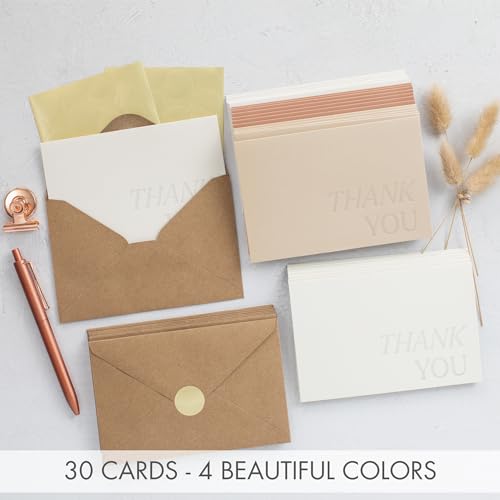 ZICOTO Beautiful Thank You Cards Set of 30 With Envelopes and Stickers | Elegant Blank Cards for Personalized Notes - Bulk Stationary Set for All Occasions Incl. Weddings, Business & Baby Showers - color: Terracotta