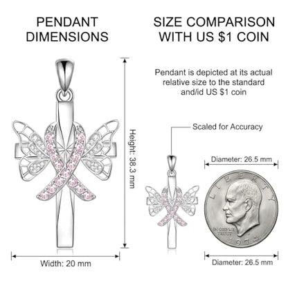 Necklace for Women 18K White Gold Plated Breast Cancer/Stethoscope Cross/Miscarriage Pendant Necklace Jewelry Gifts for Women - style: Breast Cancer