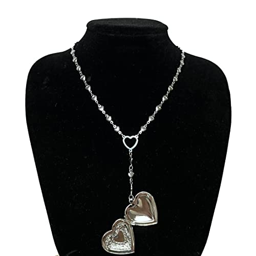Personalized Heart Locket Necklace for Women Stainless Steel- Heart Necklace - color: silver