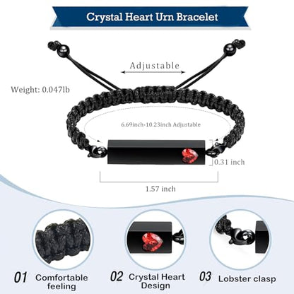 Hearbeingt Crystal Heart Cremation Jewelry Bar Urn Bracelet for Ashes - color: Black-Red