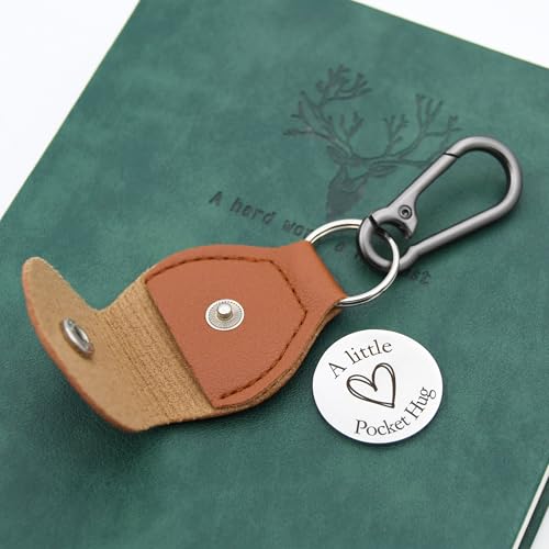 Pocket Hug Token Double Sided Engraved Inspirational Gift Leather Keychain Keepsake for MenWomen - color: Little Reminders