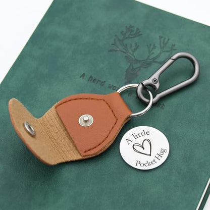 Pocket Hug Token Double Sided Engraved Inspirational Gift Leather Keychain Keepsake for MenWomen - color: Little Reminders