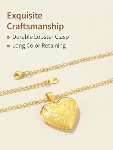 FindChic Locket Necklace for Women Custom Photo Memorial Gifts Multi-Shaped | Silver/Black/Rose Gold/Gold Plated Personalized Gifts for Loved Ones, Birthday Valentine's Day Keepsake - color: Gold-Heart to Heart