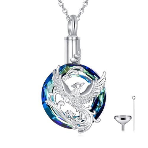 925 Sterling Silver Urn Necklace for Ashes, Teardrop/Tree of Life/Sunflower/Dragonfly/Sea Turtle/Celtic Knot/Elephant/Hummingbird Memorial Cremation Pendant Necklaces for Animal Human Ashes - color: I: Phoenix