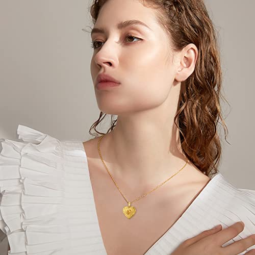 SOULMEET Sunflower/Rose/Daisy Heart Locket Necklace That Holds Pictures Keep Someone Near to You Sterling Silver/Gold Personalized Photo Locket Gift - style: A2-Solid gold rose locket+photo+text