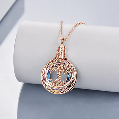 ONEFINITY Tree of Life Urn Necklaces for Ashes 925 Sterling Silver Tree of Life Crystal Cremation Jewelry for Ashes Memory Jewelry for Women Men - style: Rose gold-Purple crystal