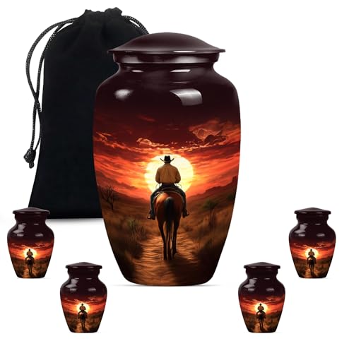 Cowboy Urn for Ashes Adult Male, Urn for Ashes for Women (10" 1Pc, 3" 4Pc) - color: Cowboy, size: 10 inch (1 piece) & 3 inch (4 pieces)