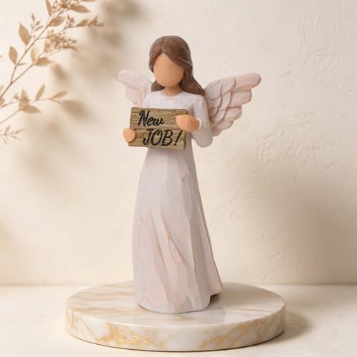 New Job Gifts for Women, Angel Figurines Holding New Job Sign | Farewell Goodbye Gift for Coworkers, Congratulations Gift, Office Desk Decorative Keepsake, Sculpted Hand-Painted Statue - style: New Job Gifts