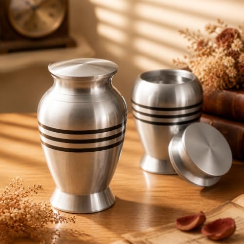8 Pack Small Keepsake Urns Bulk for Human or Pet Ashes with 8 Velvet Bags Decorative Cremation Mini Funeral Urns Hard Metal for Adult Men Women About 2.9 Inches