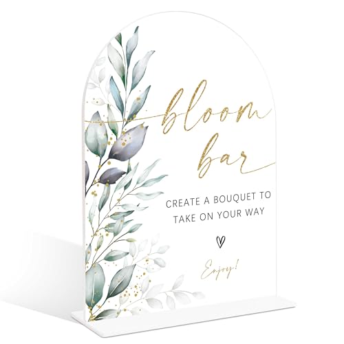 Acrylic Wedding Signs, Greenery Theme Bloom Bar Sign, Wedding Reception Signage, Bridal Shower Table Decor with Stand, Bloom Bar Supplies for Engagement, Anniversary, Newlywed Events and Parties, 01 - color: Bloom Bar Sign, 01