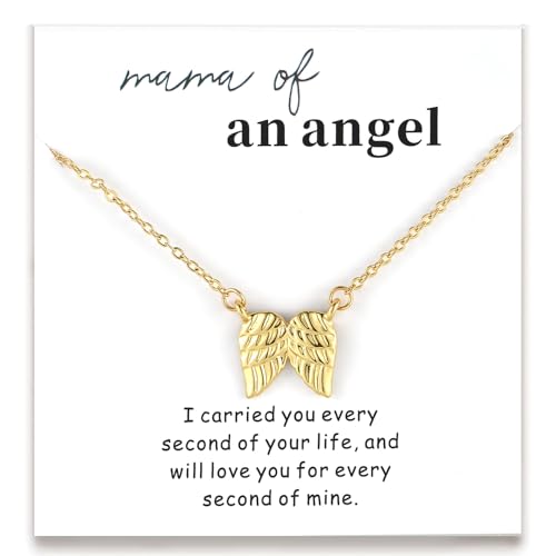 GINAZL Angel Wings Memorial Necklace Sympathy Gifts for Loss of Loved One Bereavement Gift Memorial Gifts for Loss of Dad Mom - style: MaMa of an Angel