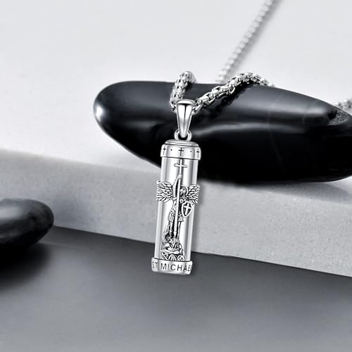 Aniu S925 Sterling Silver Urn Necklace Cremation Jewelry for Ashes - color: St Michael-B