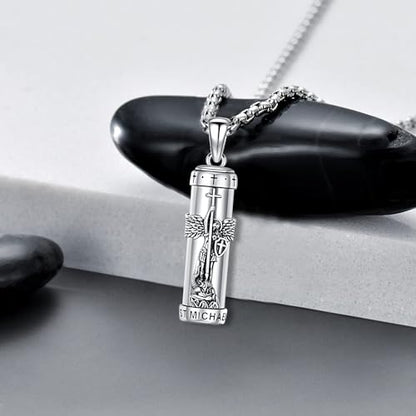 Aniu S925 Sterling Silver Urn Necklace Cremation Jewelry for Ashes - color: St Michael-B