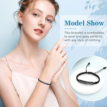 Imrsanl Cremation Jewelry Urn Bracelet for Ashes - Braided Adjustable Bracelet for Men Women - Manmade Urn Jewelry - color: Black-Always in My Heart